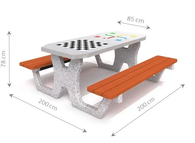 Doppelspieltisch aus Beton Schach/Ludo