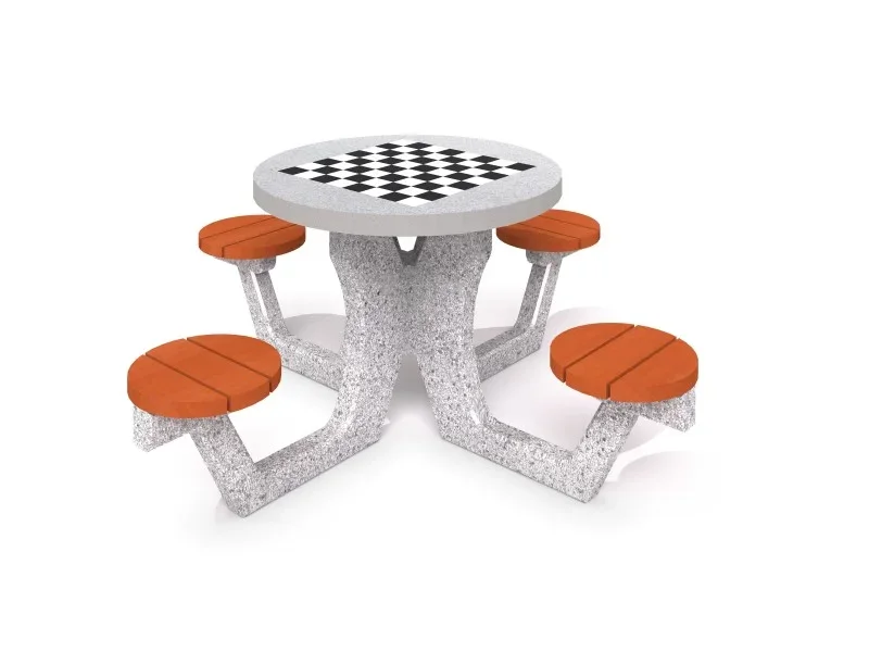 Sitzgruppe aus Beton Schach-/Damespiel