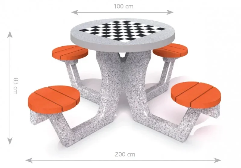 Sitzgruppe aus Beton Schach-/Damespiel